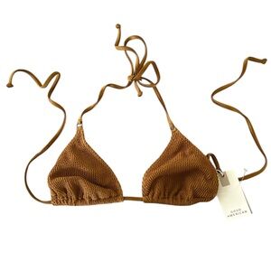 New Good American Bronze Brown Always Fits Tiny Ties Triangle Bikini Top Siz…